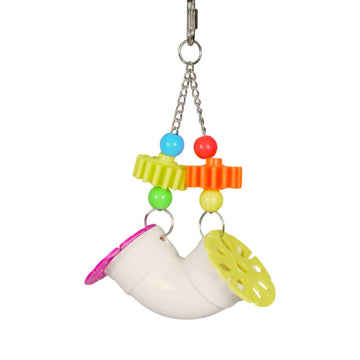 Hanging foraging toy with beads and tube for small animals cage enrichment