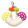Hanging chew toy with colourful wheels and soft base for small animals cage foraging and enrichment
