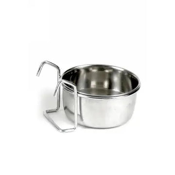 Stainless steel hanging cup on a white background